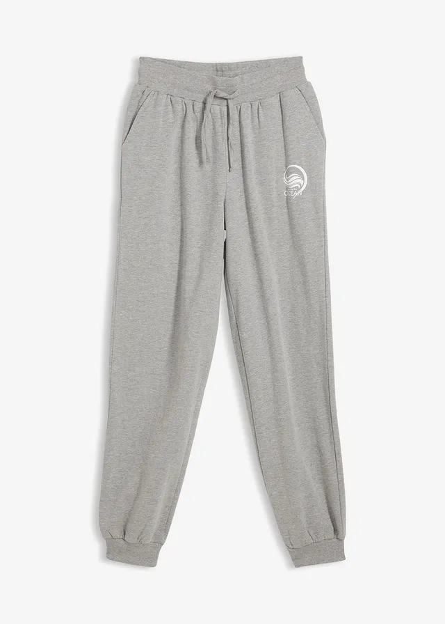 Sweatpants van katoen • lichtgrijs gemêleerd-wit • bonprix online shop