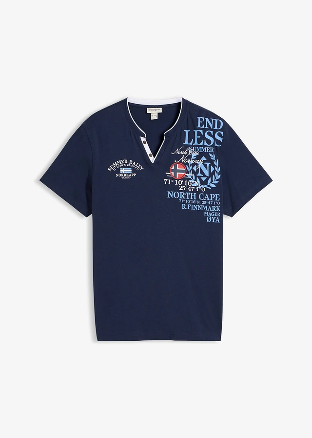 T-shirt col tunisien 100% coton