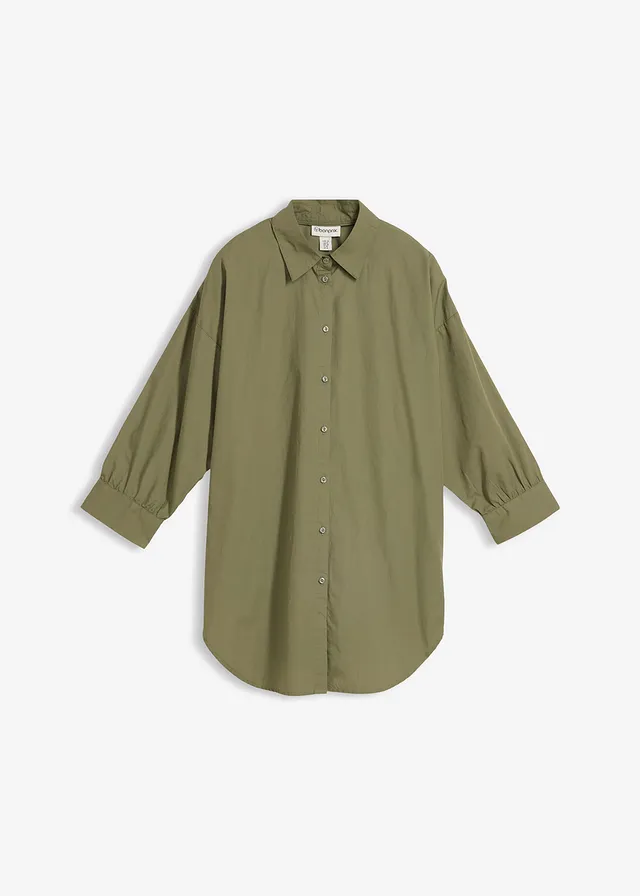 Chemisier oversize en coton, manches 3/4 • olive • Boutique bonprix