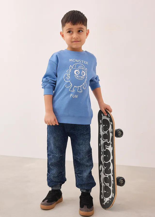 Regular fit jeans met een elastische band • blauw denim used • product-page.page-title-suffix