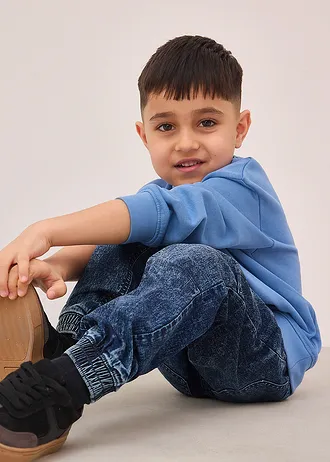 Blugi regular fit fără încheiere, cu talie elastică • albastru denim uzat • magazin bonprix