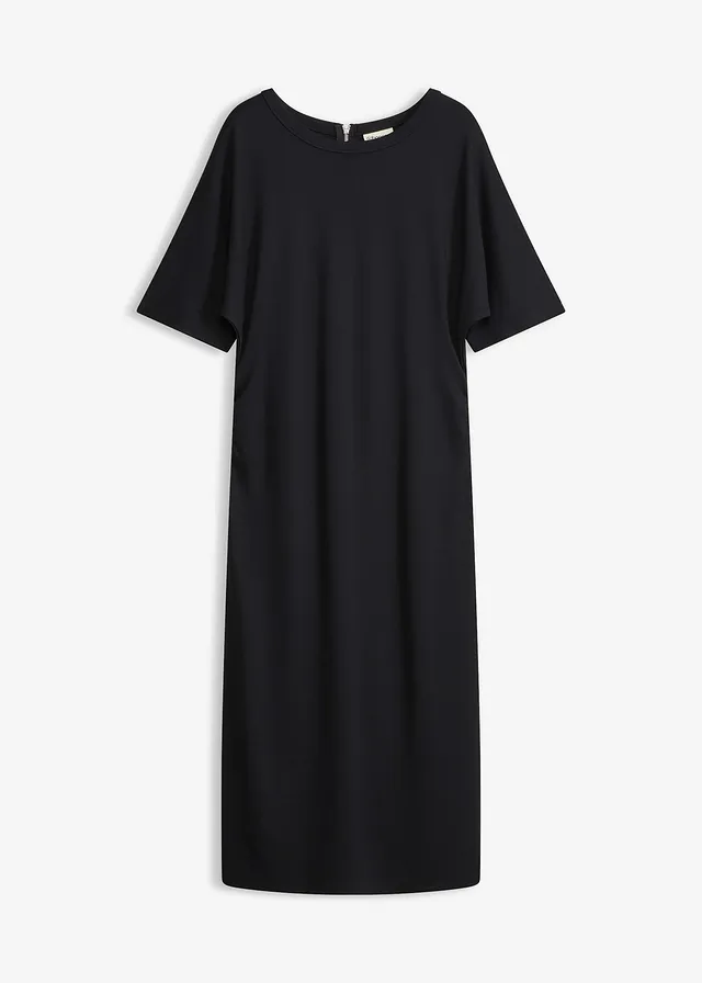 Robe midi en Punto di Roma confortable, Couleur: noir