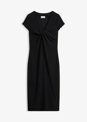 Jersey jurk van gestructureerde crêpe, Kleur: zwart