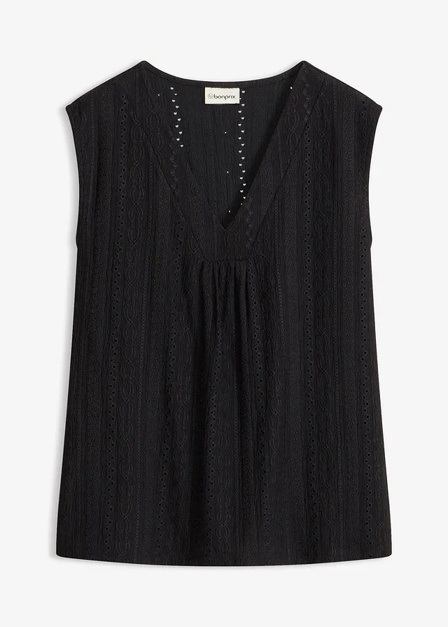 Top met broderie anglaise • zwart • bonprix online shop