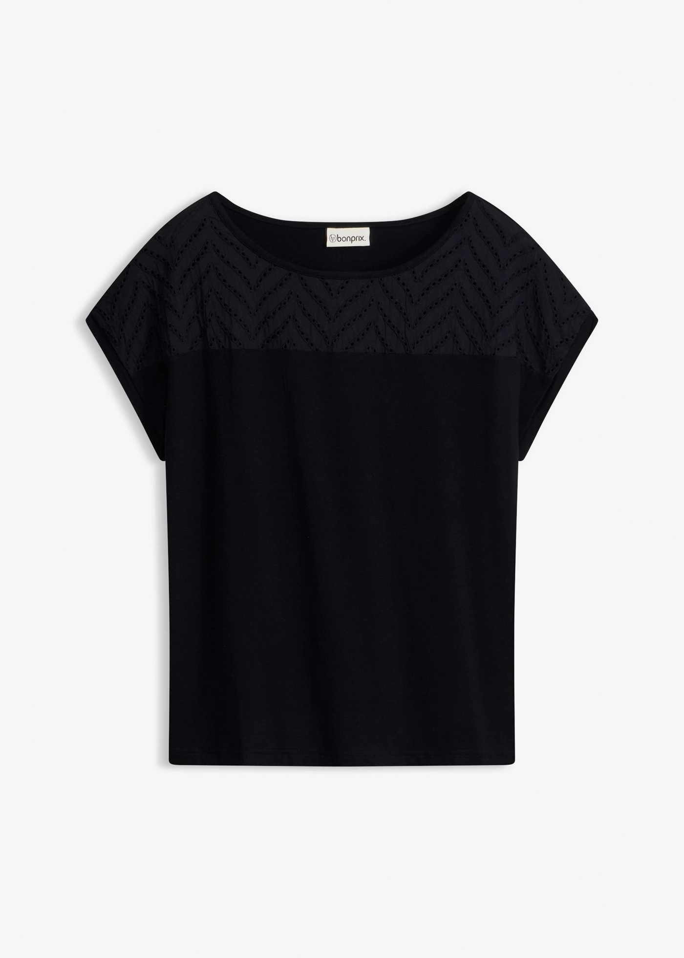 T-shirt en dentelle, en viscose douce • noir • Boutique bonprix
