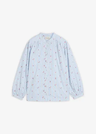 Blouse van katoen, Kleur: lichtblauw-wit verticaal gestreept