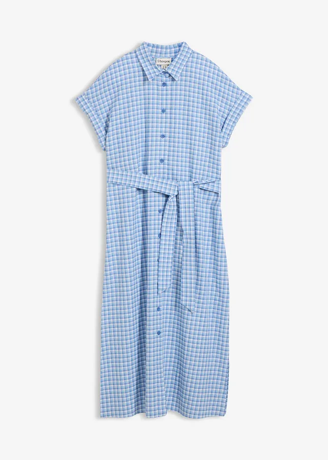 Rochie tip cămașă din mix de in • albastru arctic-bleu-alb • magazin bonprix