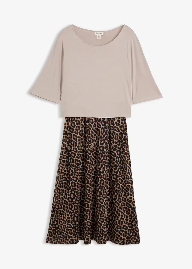 Robe en jersey 100% coton, Couleur: grès léopard
