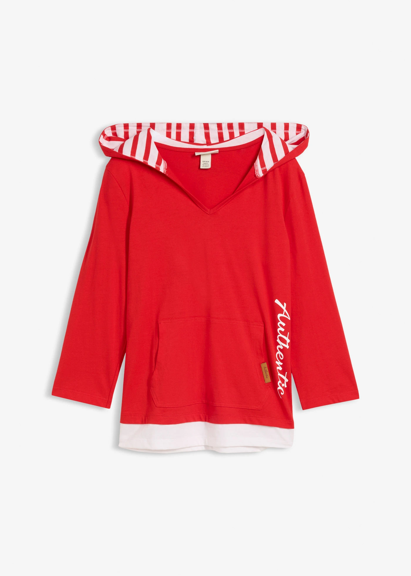 Bluza z kapturem z czystej bawełny, rękawy 3/4 • truskawkowy • sklep bonprix