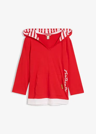 Bluza z kapturem z czystej bawełny, rękawy 3/4