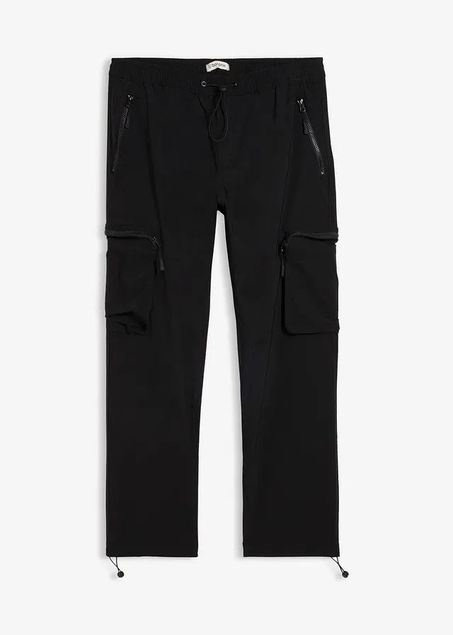 Regular fit superstretch cargobroek met ritszakken, straight, Kleur: zwart