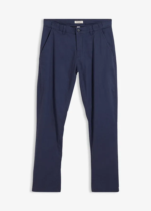Regular fit linnen chino met comfortband, straight, Kleur: donkerblauw