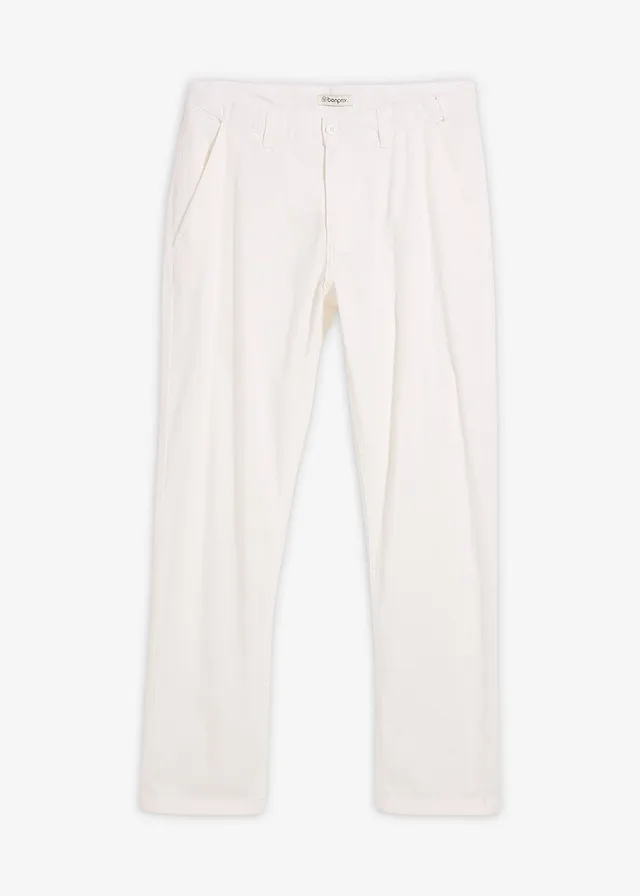 Regular fit linnen chino met comfortband, straight, Kleur: wit