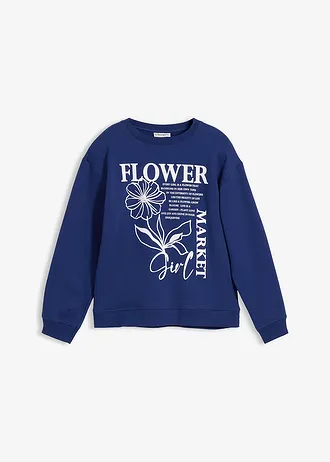 Bluza z czystej bawełny organicznej • kobaltowo-biały z nadrukiem • sklep bonprix