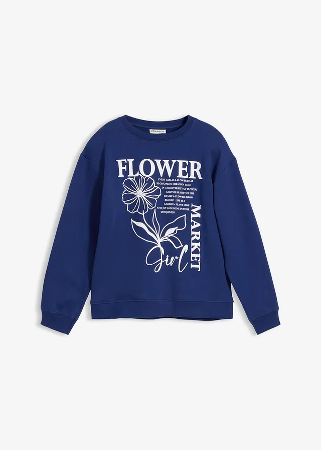 Sweat-shirt 100% coton • bleu nuit/blanc imprimé • Boutique bonprix