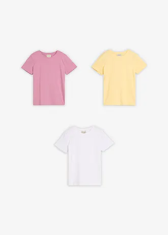 T-shirt van puur biologisch katoen (set van 3) • mauve+lichtgeel+wit • bonprix online shop