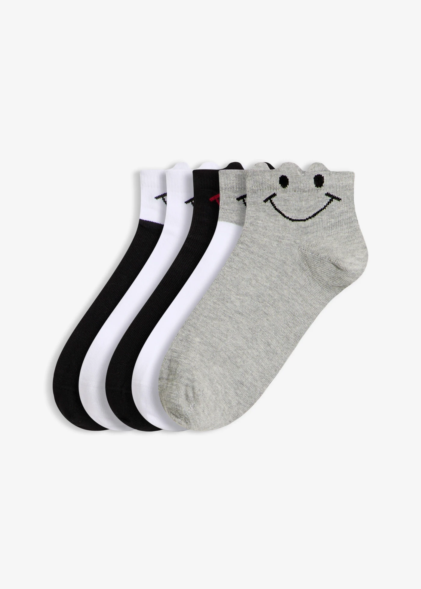 Lot de 5 paires de chaussettes courtes • blanc + gris clair chiné + noir • Boutique bonprix