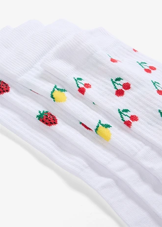 Șosete lungi cu bumbac organic (set de 5 perechi) • alb + imprimeu integral • magazin bonprix