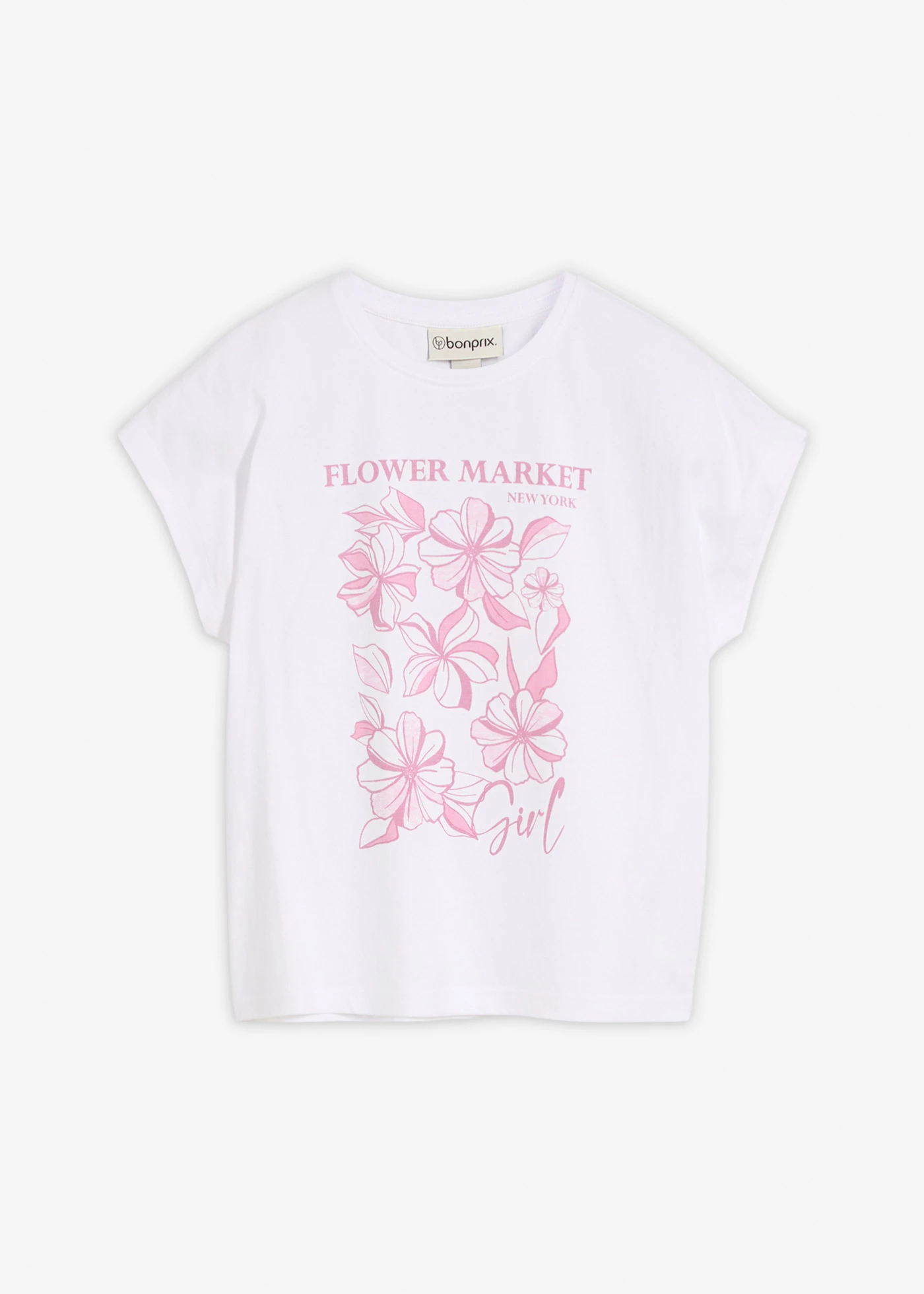 T-shirt van puur biologisch katoen • wit gebloemd • bonprix online shop