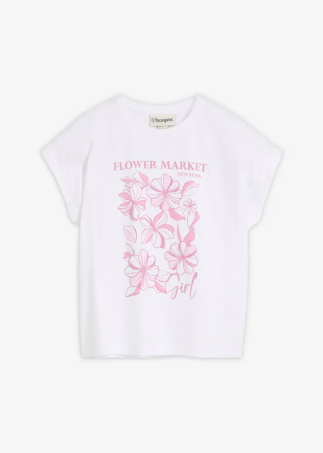 T-shirt van puur biologisch katoen, Kleur: wit gebloemd