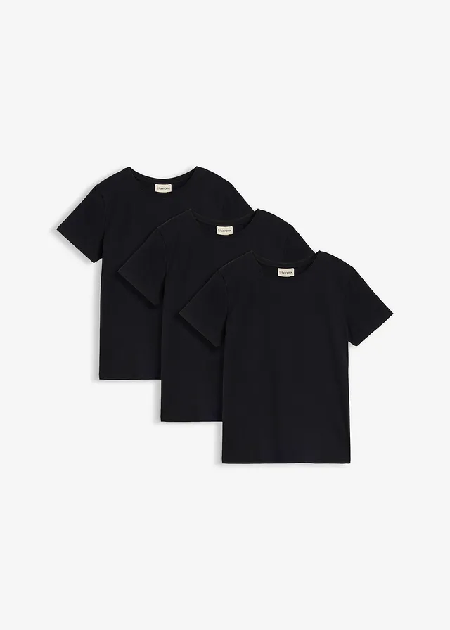 T-shirt van puur biologisch katoen (set van 3), Kleur: zwart