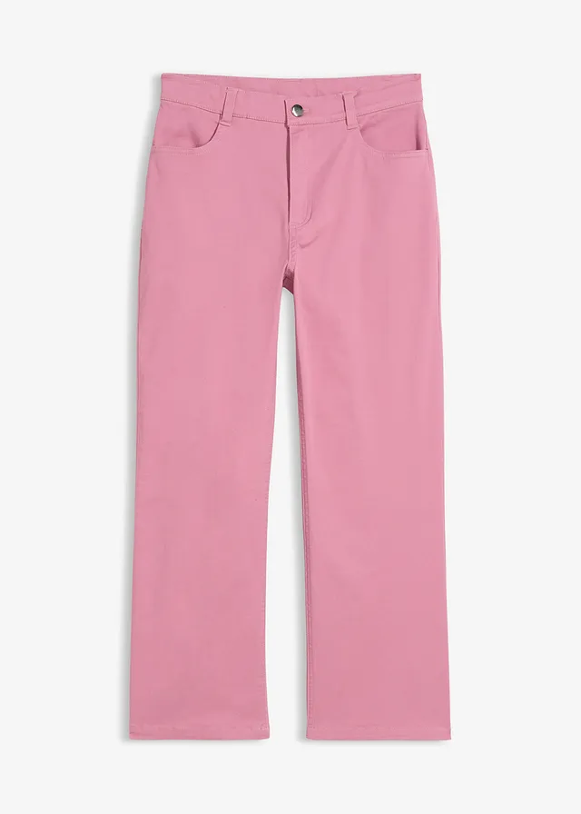 Cropped twill broek van een elastische katoenmix, Kleur: mauve