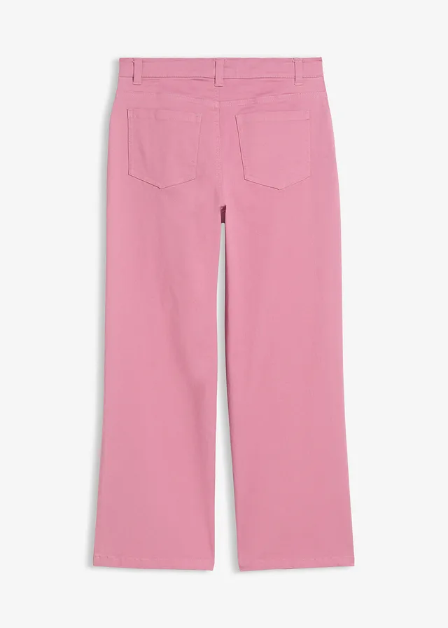 Cropped twill broek van een elastische katoenmix, Kleur: mauve