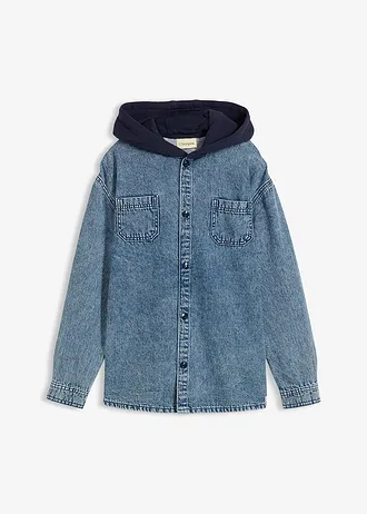 Geacă de blugi 100% din bumbac, cu glugă • albastru denim uzat • magazin bonprix
