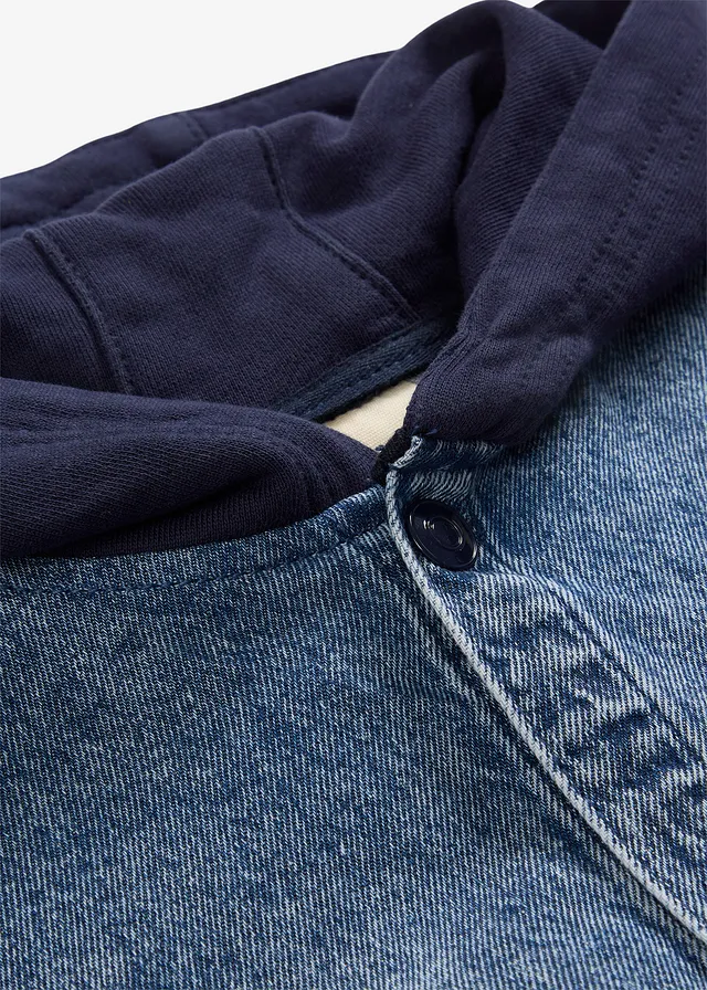 Jeansjack van puur katoen met capuchon, Kleur: blauw denim used