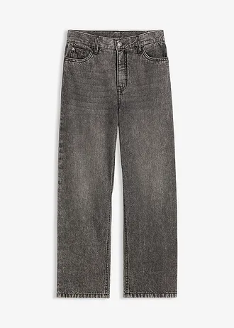 Jeansy loose fit z regulowaną talią, straight, kolor: czarny denim "used"