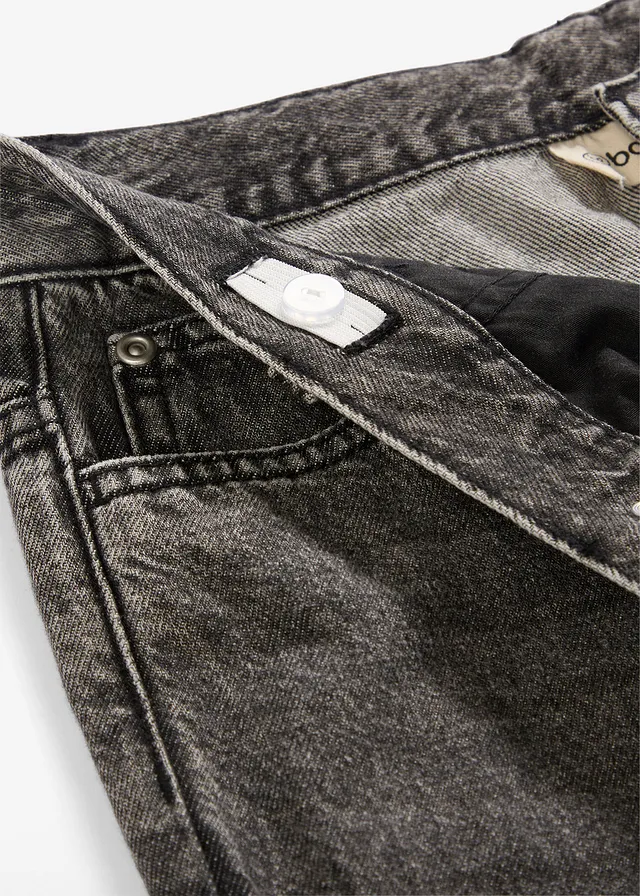 Jean loose, taille réglable, droit, Couleur: noir denim used