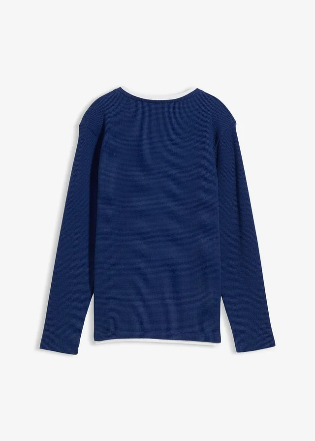 Bluză cu mâneci lungi 2 în 1, material cu aspect fagure din bumbac 100%