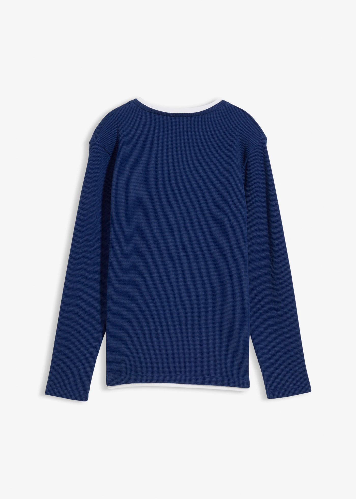 T-shirt manches longues 2 en 1 en coton aspect gaufré • bleu nuit • Boutique bonprix