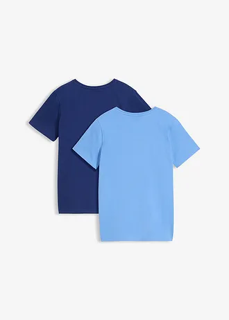 Lot de 2 T-shirts 100% coton, Couleur: bleu moyen + bleu nuit imprimé