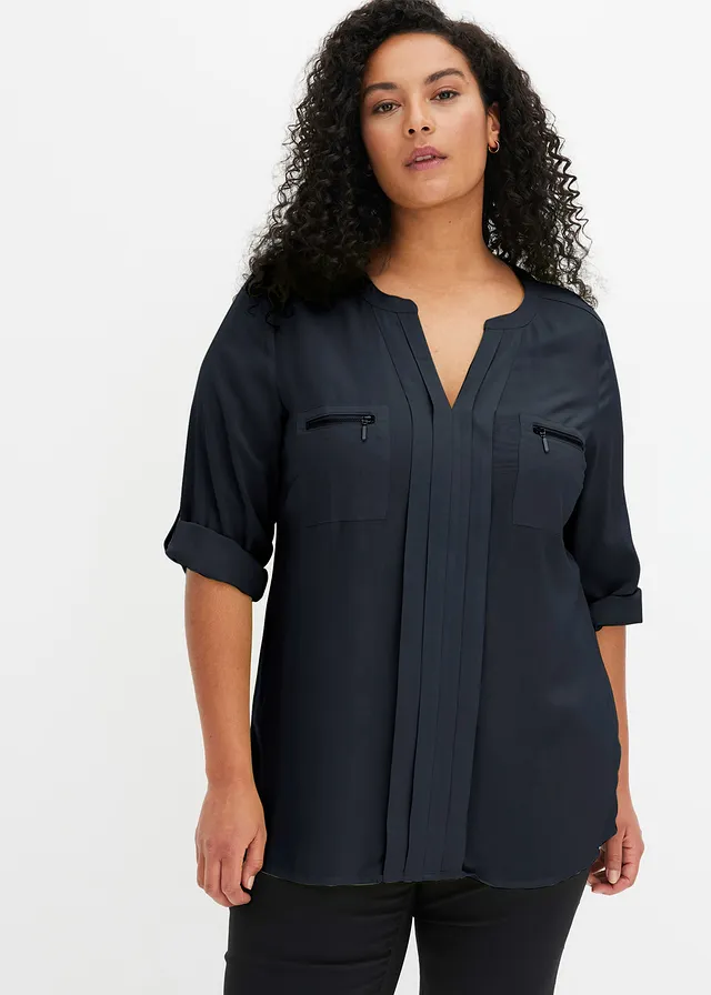 Tuniekblouse van soepele viscose, Kleur: zwart