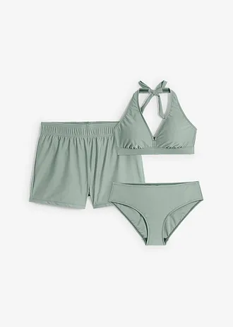 Bikiny s kúpacími šortkami (3-dielna sada) • sivozelená • obchod bonprix