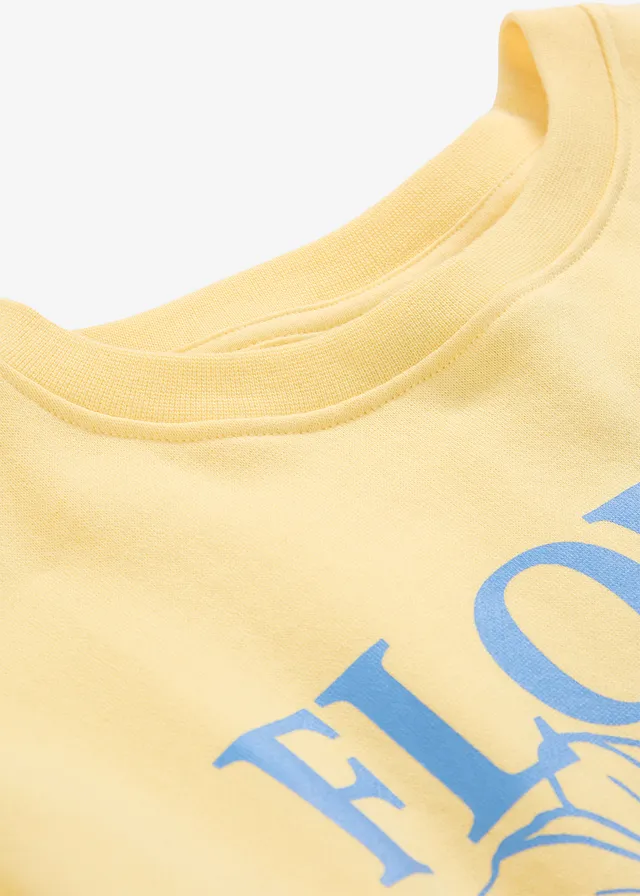 Sweater van biologisch katoen • lichtgeel-middenblauw met print • product-page.page-title-suffix