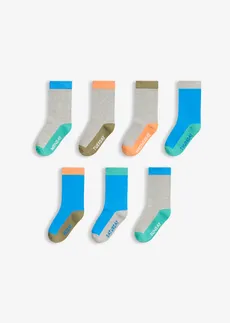 Lot de 7 paires de chaussettes, Couleur: gris clair chiné + bleu lagon + vert olive
