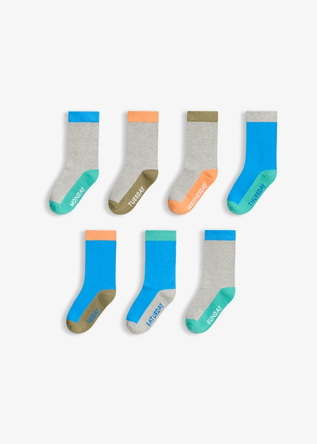 Sokken met biologisch katoen (set van 7), Kleur: lichtgrijs gemêleerd+aqua+olijfgroen