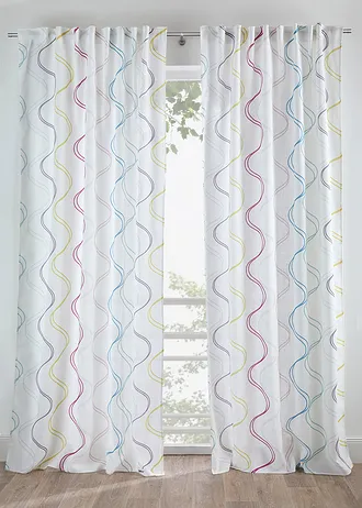Gordijn met golvenprint (1 stuk), Kleur: meerkleurig wit