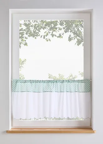 Brise-bise en coton à carreaux, Couleur: vert sauge-crème