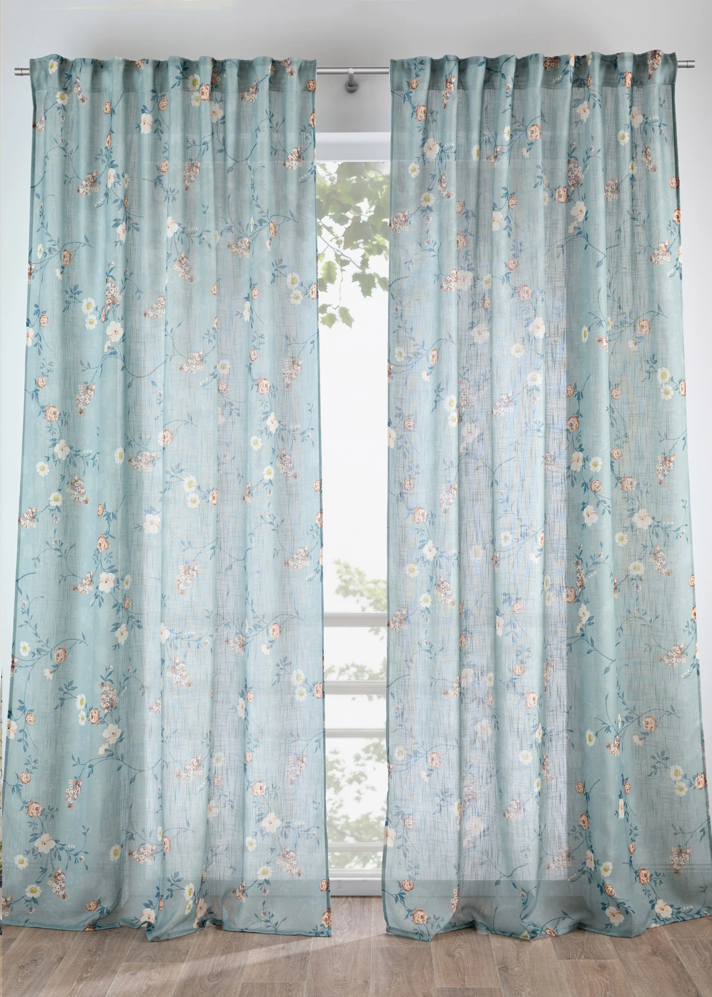 Gordijn met bloemenprint (1 stuk) • lichtgroen-wit... • bonprix online shop