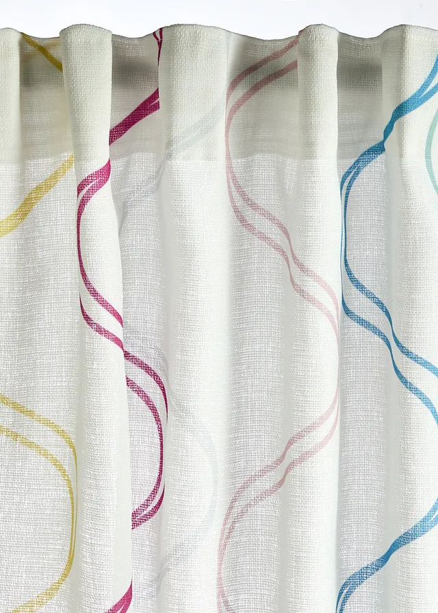 Gordijn met golvenprint (1 stuk), Kleur: meerkleurig wit