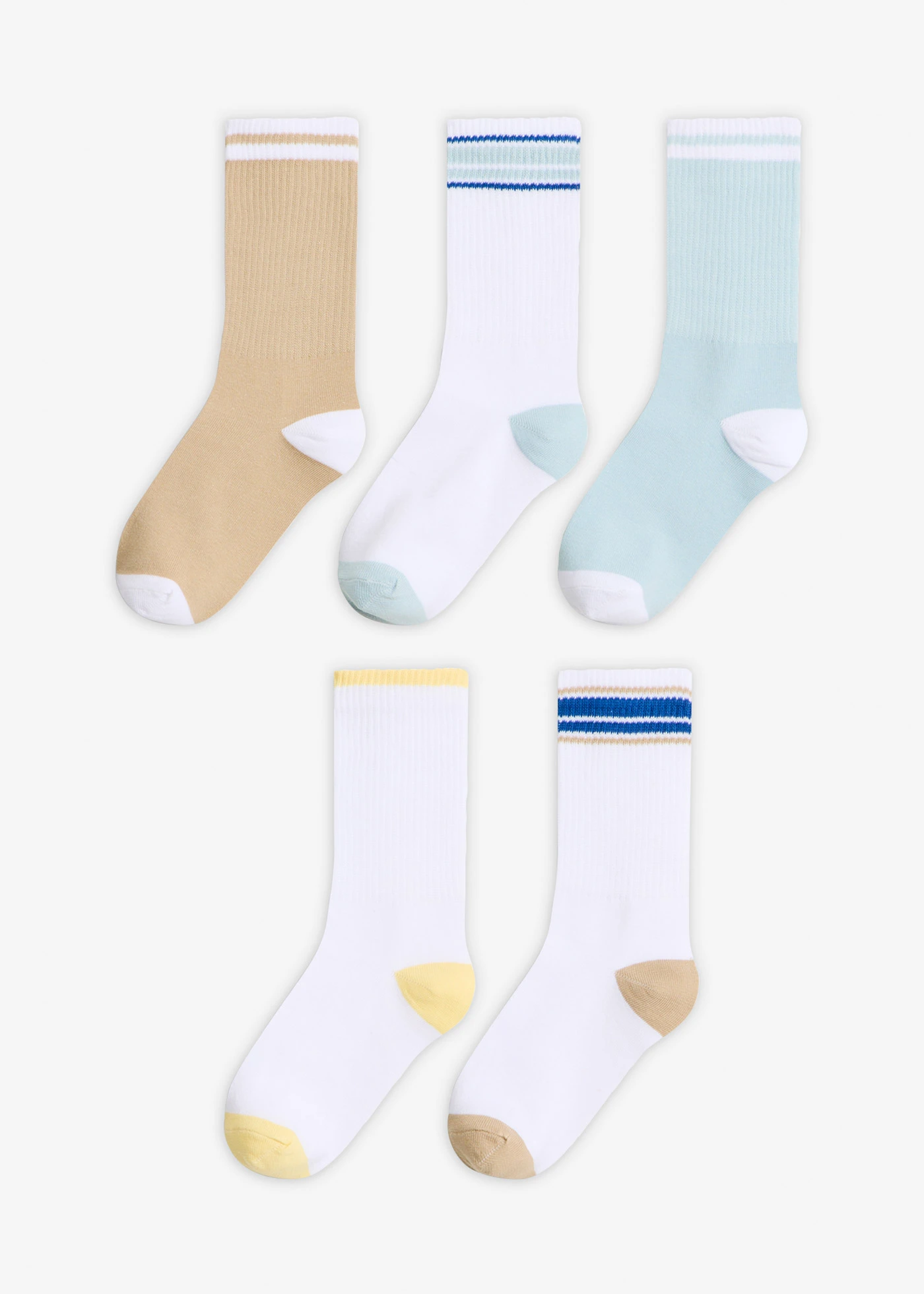 Lot de 5 paires de chaussettes de sport • blanc + bleu poudré + sable clair • Boutique bonprix