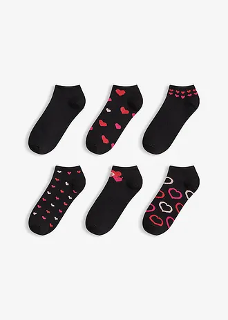 Lot de 6 paires de socquettes, Couleur: noir motif