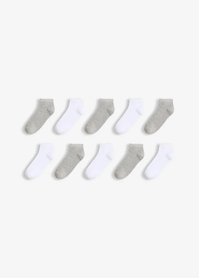Lot de 10 paires de chaussettes courtes • blanc + gris clair chiné • Boutique bonprix