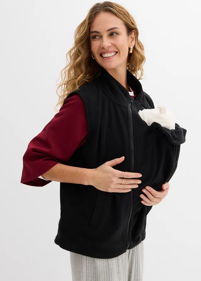 Gilet sans manches de grossesse et portage en polaire, Couleur: noir