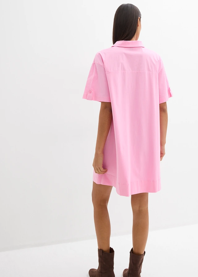 Robe-chemise en coton extensible, Couleur: rose