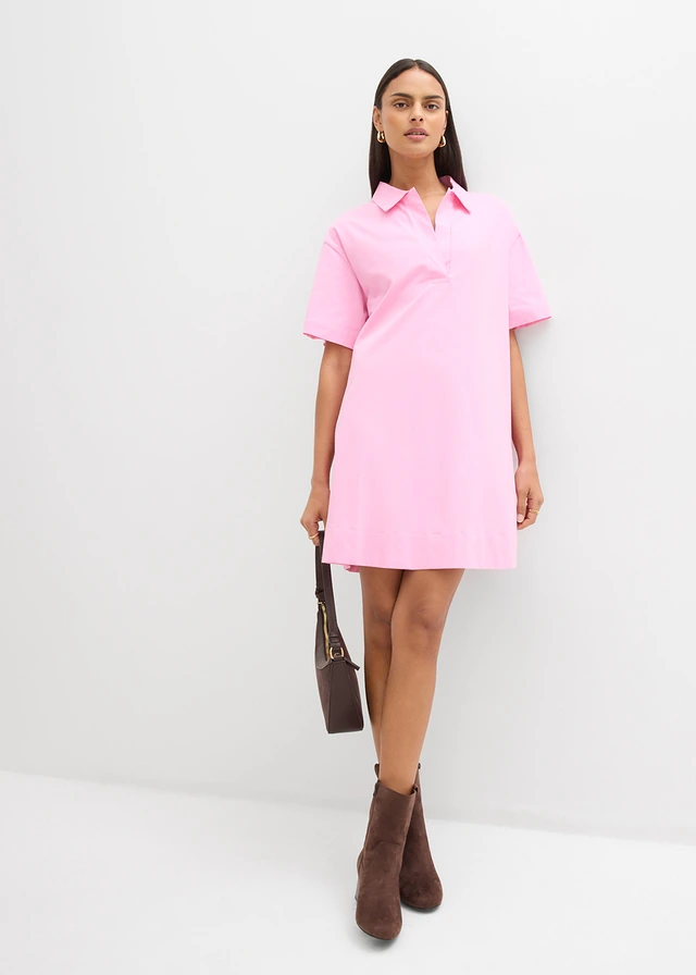 Robe-chemise en coton extensible, Couleur: rose