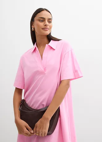 Rochie-cămașă din amestec elastic cu bumbac organic • roz • magazin bonprix